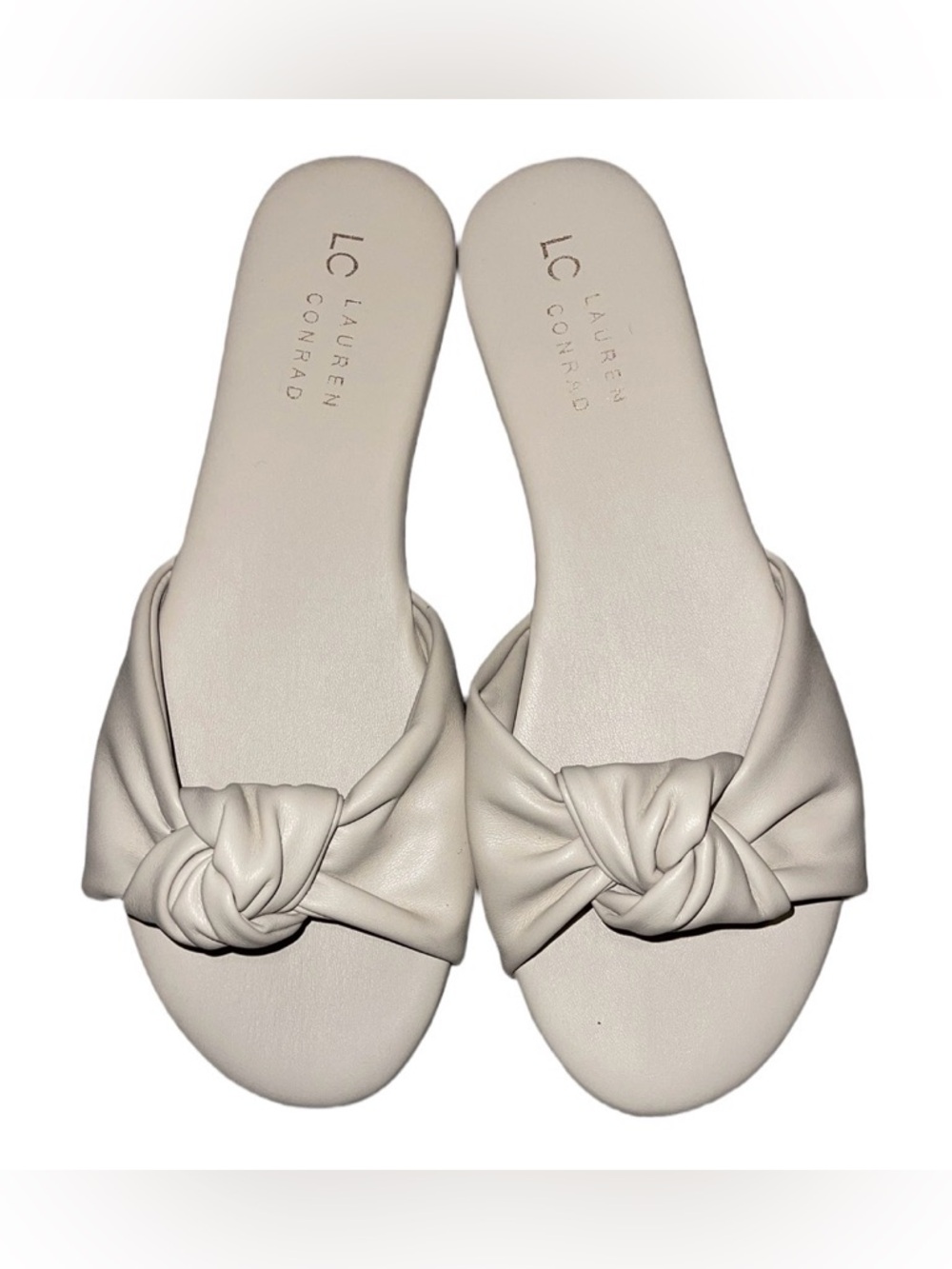 LC Lauren Conrad Ivory Knot Slide Sandals